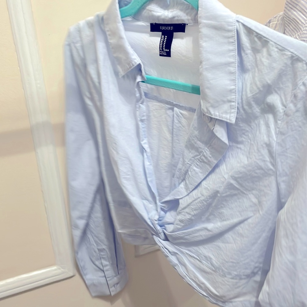 Sky blue button up crop top